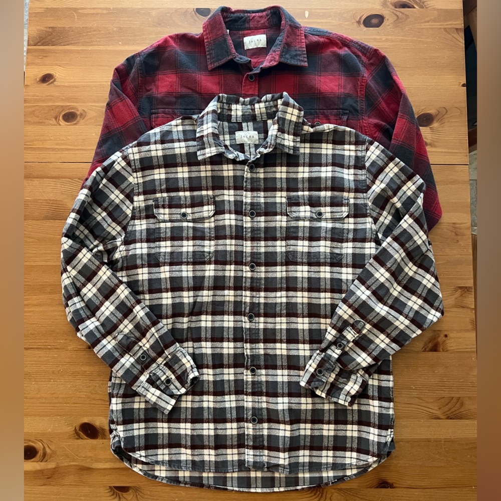 Jachs XL Men’s Flannel Shirt Bundle of 2 Red Grey Cream Brown 100% Cotton